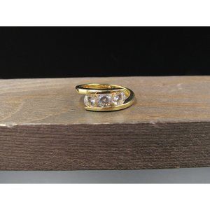 Size 7 Gold Over Sterling Silver Triple Clear Gem Cubic Zirconia Band Ring